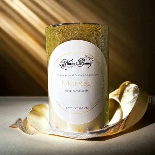 Money Candle | Handmade Nutmeg & Frankincense Crystal Candle – Nibiru Beauty