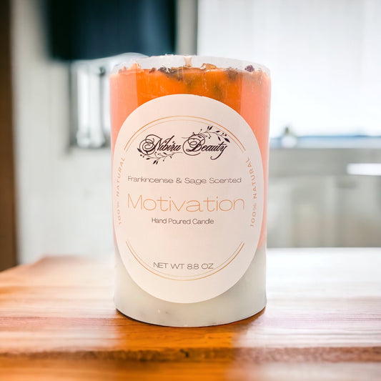 Motivation Candle | Handmade Sage & Frankincense Crystal Candle – Nibiru Beauty