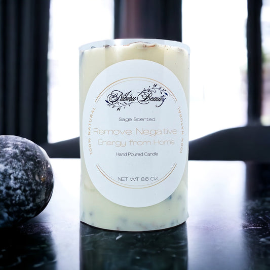 Remove Negative Energy Candle | Handmade Rosemary & White Tea Crystal Candle – Nibiru Beauty
