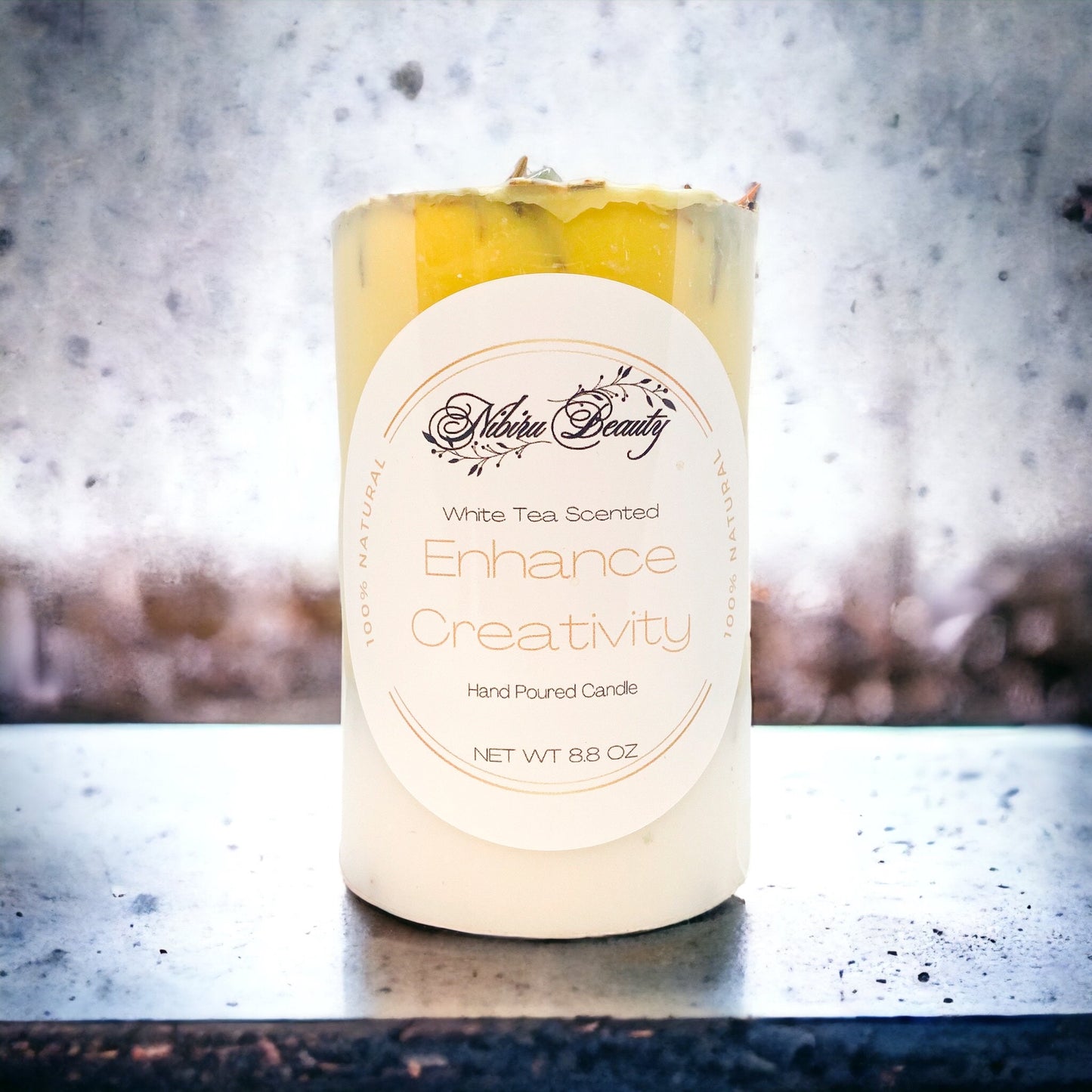 Enhance Creativity Candle | Handmade Rosemary & White Tea Crystal Candle – Nibiru Beauty