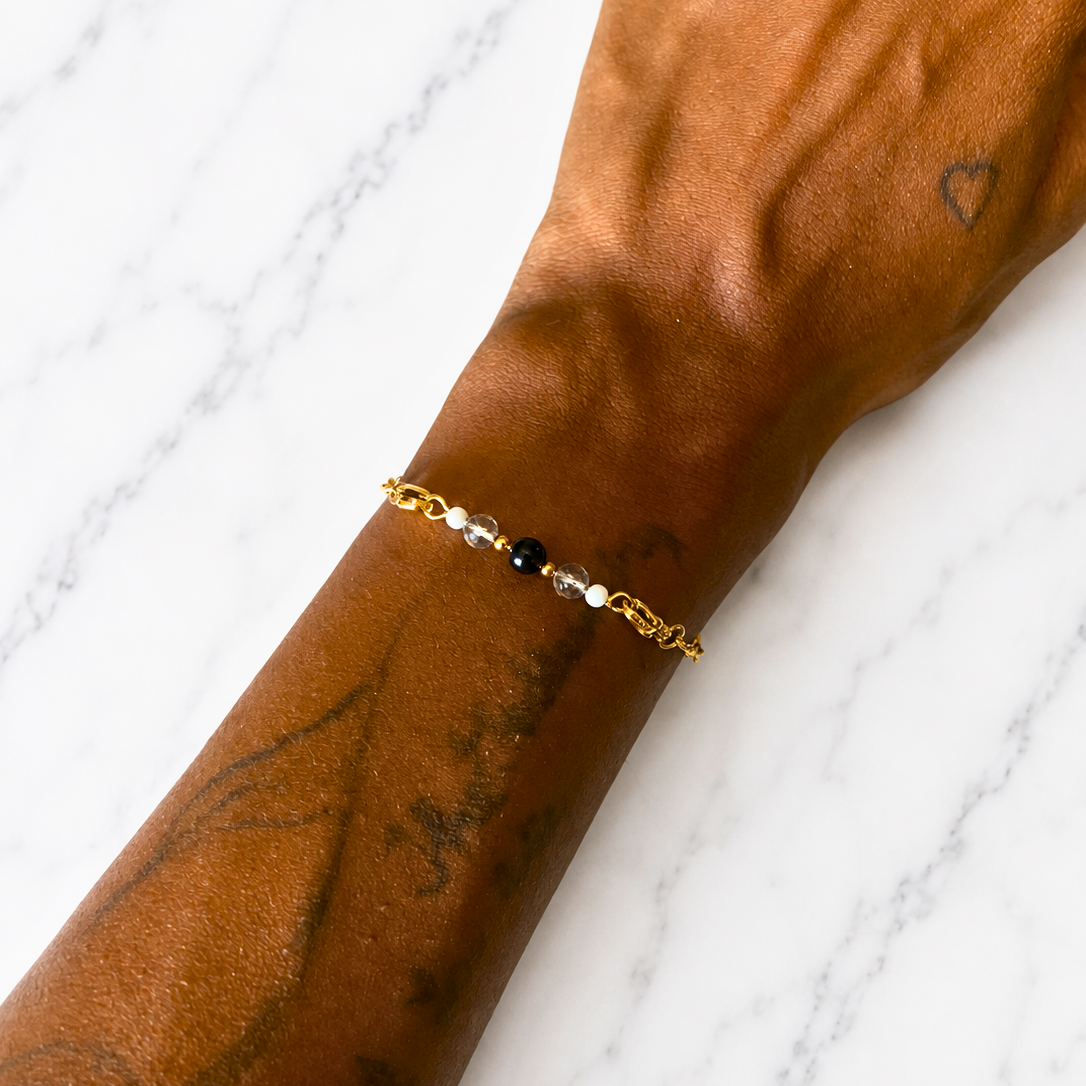 Remove Negative Energy Ritual Bracelet | Handmade Black Obsidian & Smoky Quartz Crystal Bracelet