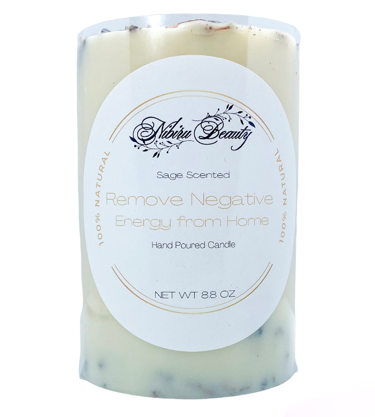 Remove Negative Energy Candle | Handmade White Sage & White Tea Crystal Candle – Nibiru Beauty