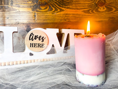 Self Love / Self Growth Candle | Handmade Rose & Lavender Crystal Candle