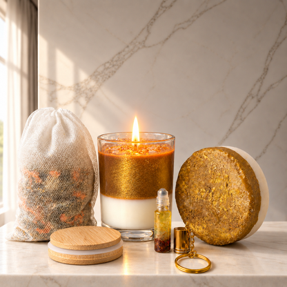 Abundance Ultimate Ritual | Money Soap, Candle, Bath Bag & Keychain Set