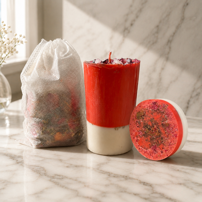 Attraction Full Ritual | Love & Lust Soap, Candle & Bath Bag Set