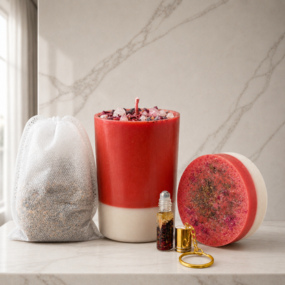 Attraction Ultimate Ritual | Love & Lust Soap, Candle, Bath Bag & Keychain Set
