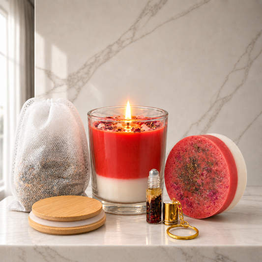 Attraction Ultimate Ritual | Love & Lust Soap, Candle, Bath Bag & Keychain Set