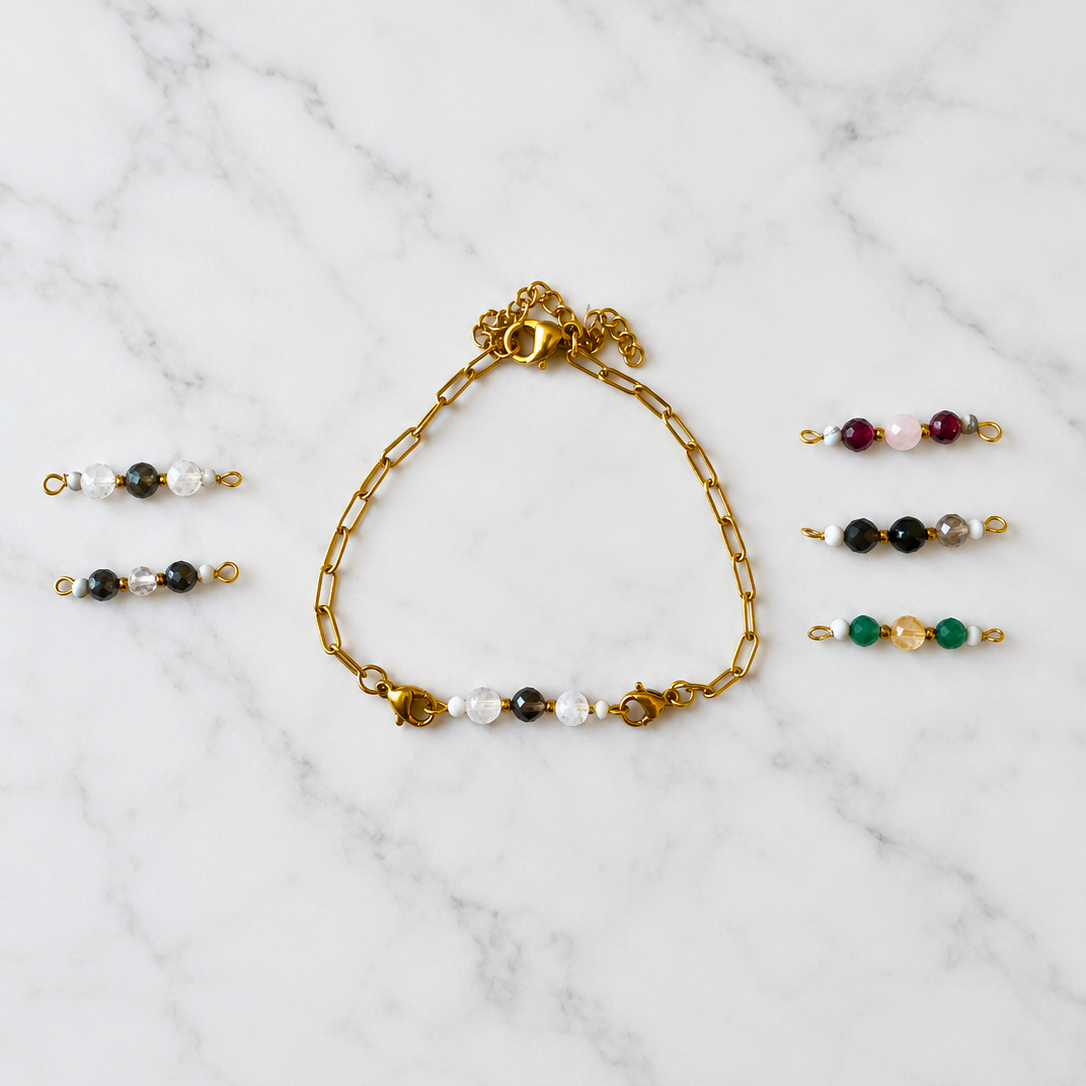 Complete Intention Bracelet Set | Gold Chain & 6 Interchangeable Crystal Bars