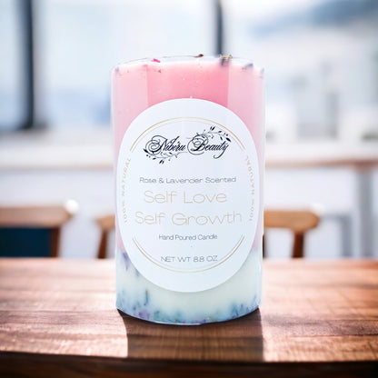 Self Love / Self Growth Candle | Handmade Rose & Lavender Crystal Candle