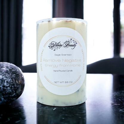 Remove Negative Energy Candle | Handmade White Sage & White Tea Crystal Candle