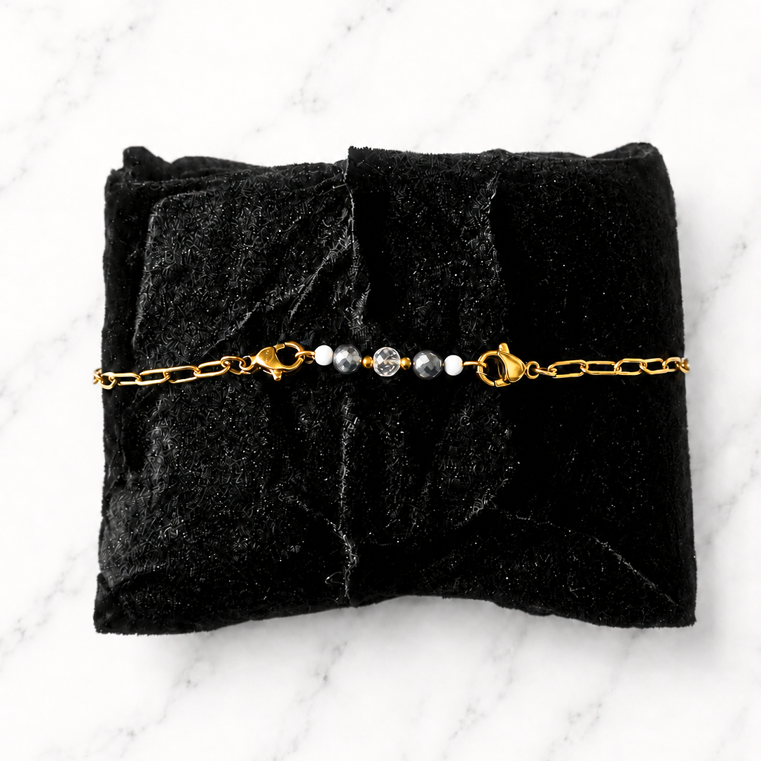 Protect Me Intention Bracelet | Handmade Hematite & Clear Quartz Crystal Bracelet