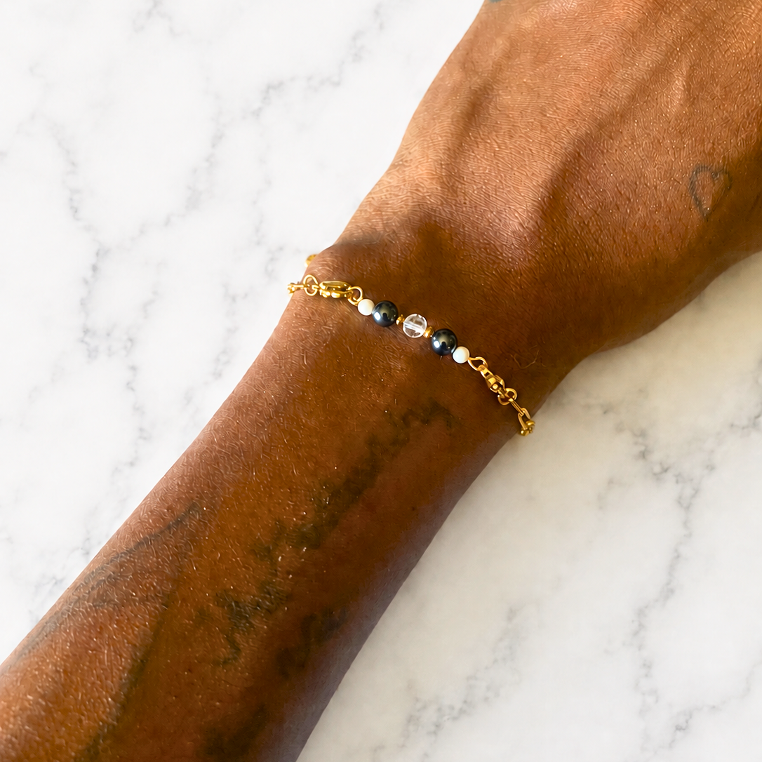 Protect Me Intention Bracelet | Handmade Hematite & Clear Quartz Crystal Bracelet