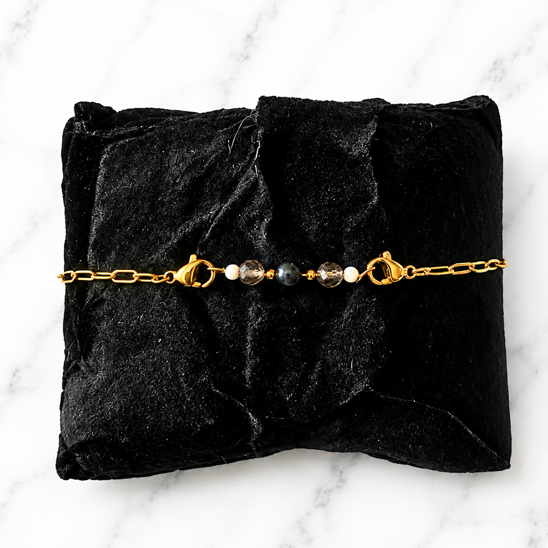 Remove Negative Energy Ritual Bracelet | Handmade Black Obsidian & Smoky Quartz Crystal Bracelet