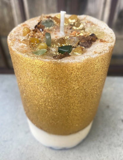 Money Candle | Handmade Nutmeg & Frankincense Crystal Candle