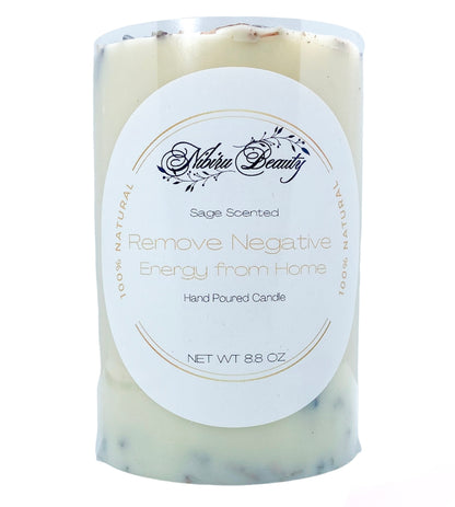Remove Negative Energy Candle | Handmade White Sage & White Tea Crystal Candle
