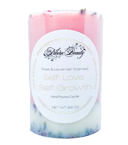 Self Love / Self Growth Candle | Handmade Rose & Lavender Crystal Candle